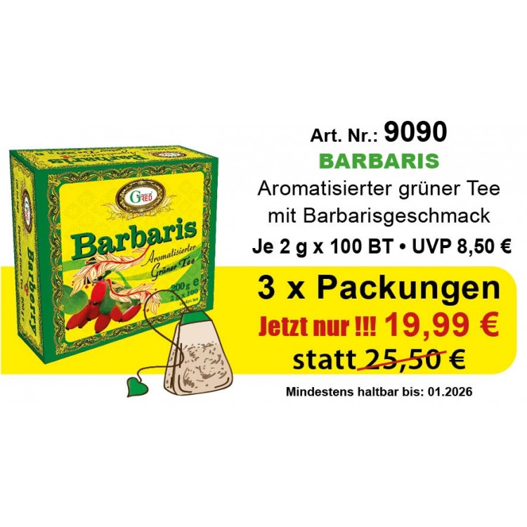 Art. 9090 3 x Gred Grüner Tee "Barbaris" je 2g x 100